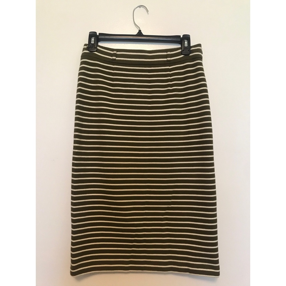 Cremieux olive and white striped skirt